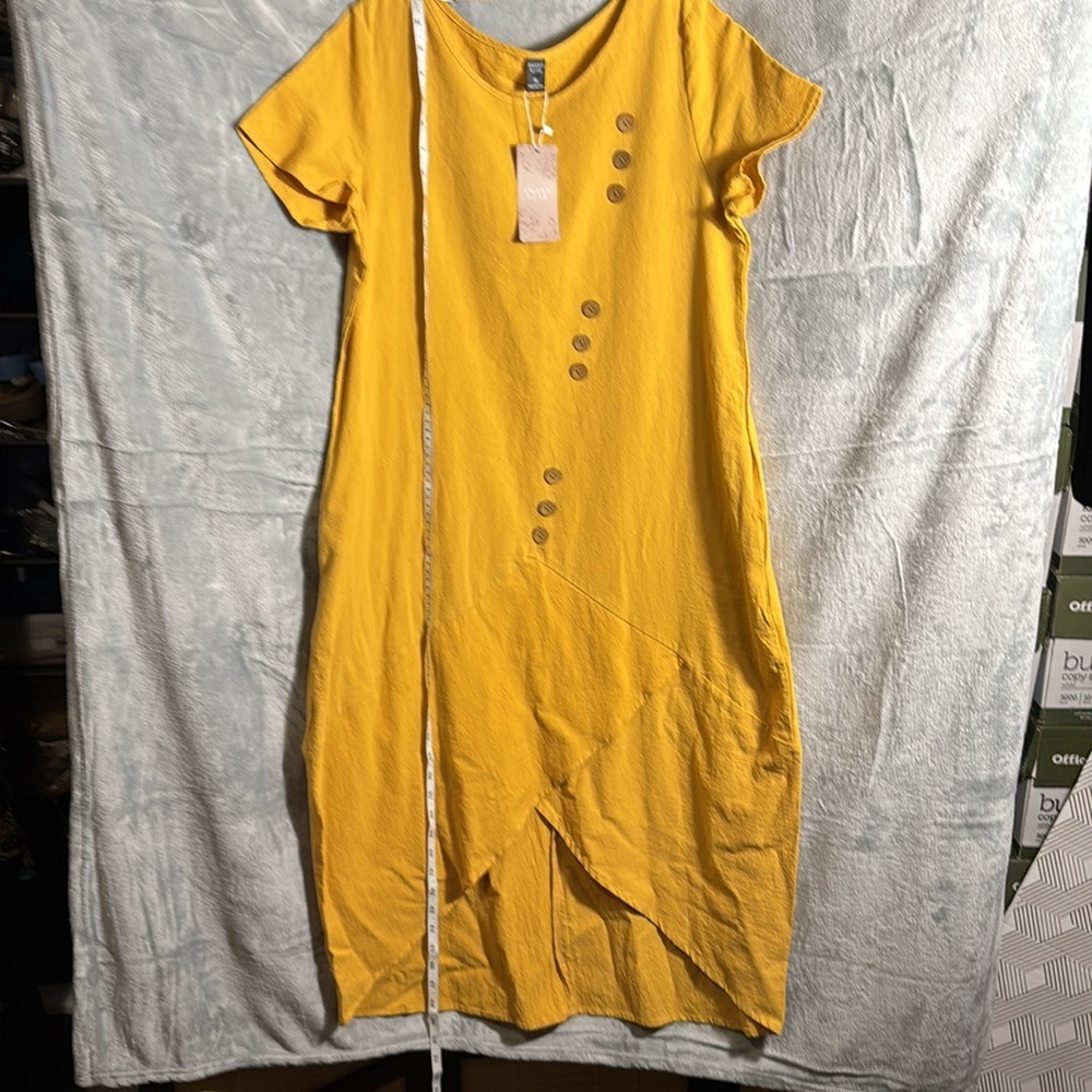 Yellow Dress NWT Emery Rose Dress‎ asymmetrical hem women’s XL lightweight - Picture 5 of 13